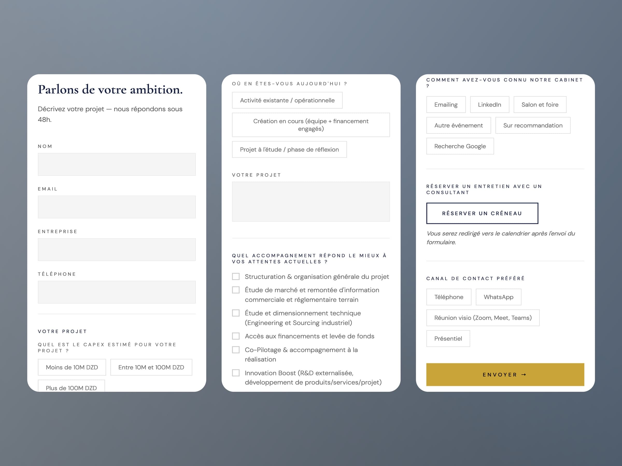 Formulaire de qualification et de réservation