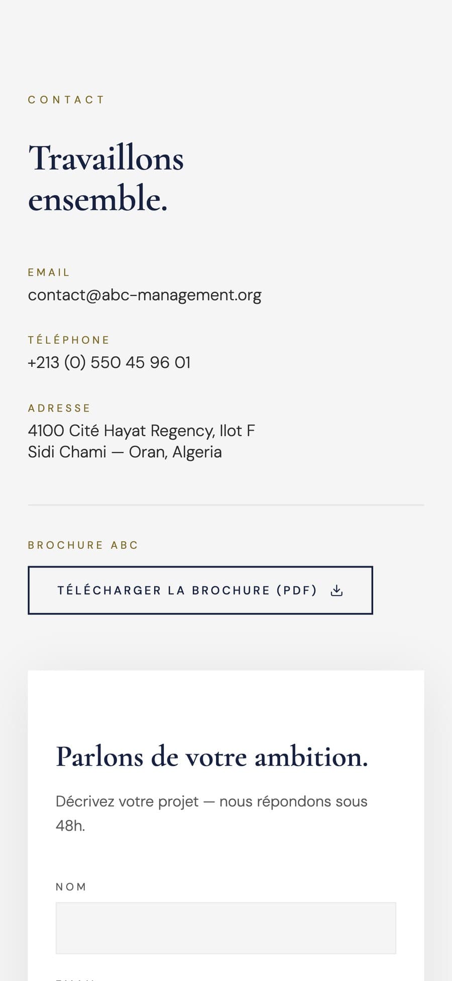 Écran mobile : contact