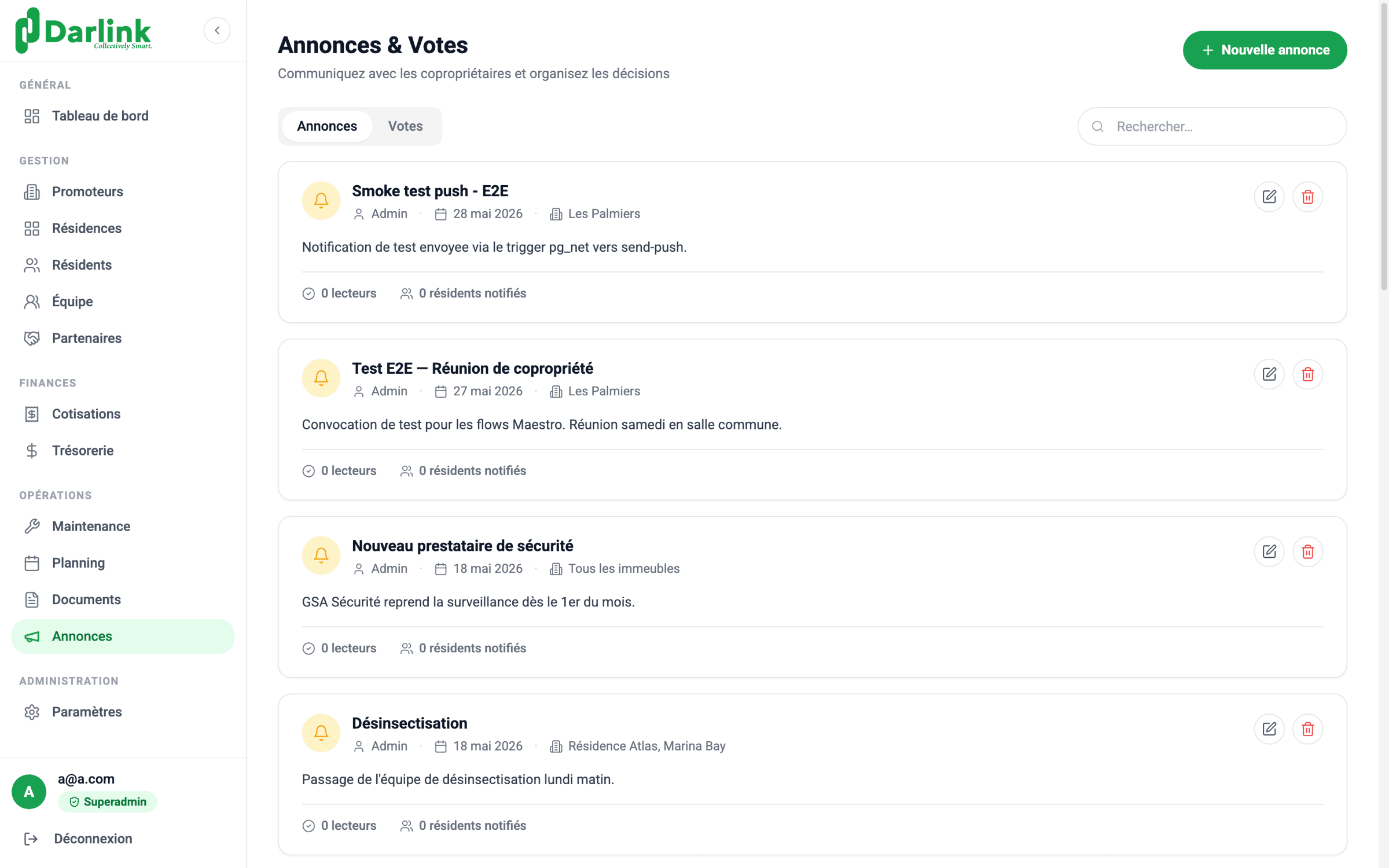Annonces et votes