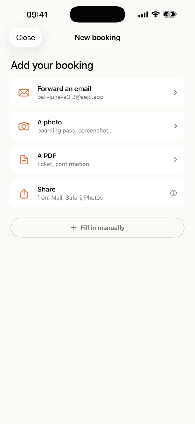 Ajouter une réservation : email, photo ou PDF